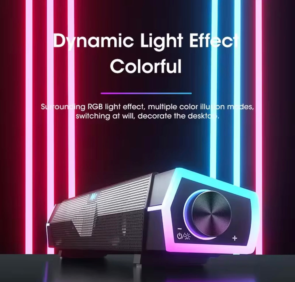 4D Stereo Sound Bar, PC Speaker, Surround Soundbar, Bluetooth Wired and Wireless Computer Speakers, RGB Subwoofer for Laptop, Theater, and TV