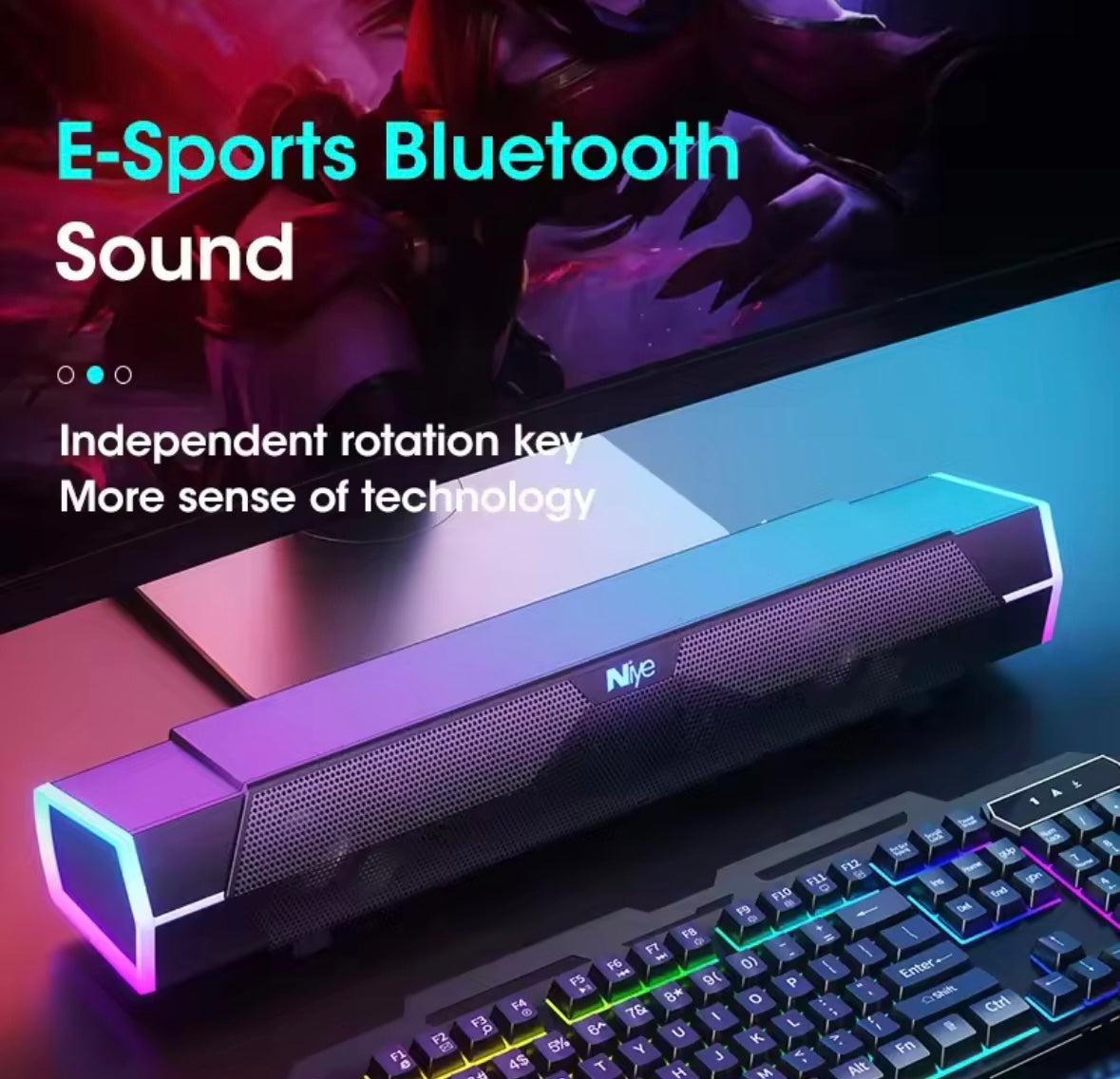 4D Stereo Sound Bar, PC Speaker, Surround Soundbar, Bluetooth Wired and Wireless Computer Speakers, RGB Subwoofer for Laptop, Theater, and TV